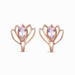 Fine 925 Sterling Silver Lotus Moonstone Stud Earring